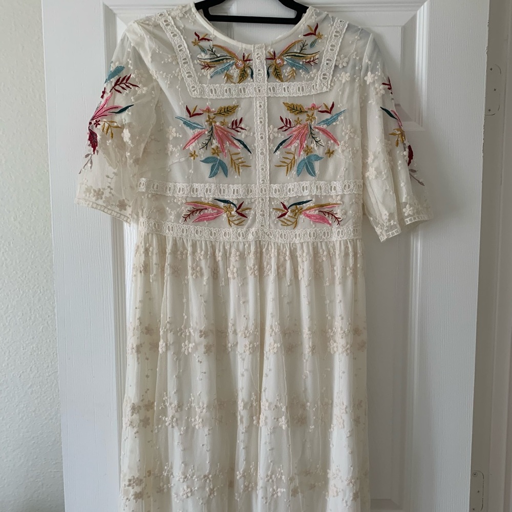 Roolee white boho mid dress
